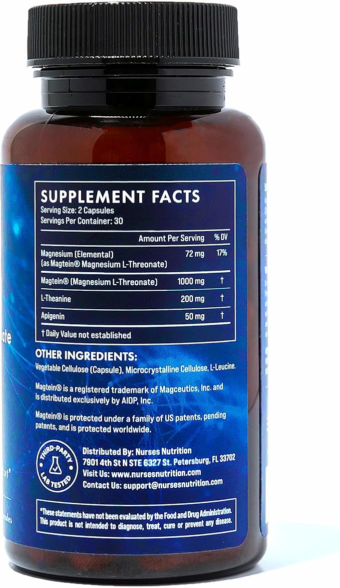 Clinically Studied – Premium High Absorption Magnesium Sleep Supplement – Magnesium L-Threonate L-Theanine Apigenin – Sleep & Stress Support – Third Party Tested – Made in USA – Gluten Free