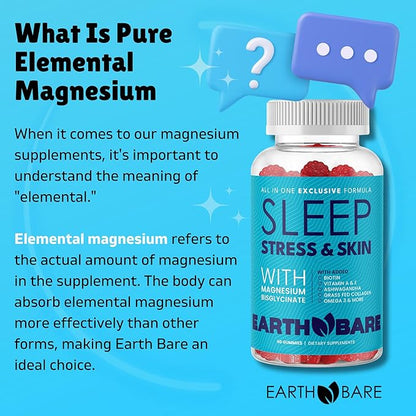All in One Stress Skin Sleep Gummies w/Magnesium Glycinate, Grass Fed Collagen, Vitamin A, C, E & Zinc | Sleep & Glow Gummies for Adults | 60 Gummies
