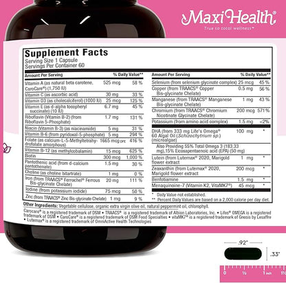 Maxi Health - Methyl Prenatal DHA Prenatal Vitamins Women - Doctor Formulated, Kosher, Gluten Free Prenatal Multivitamin with 25 Nutrients Including DHA, Folic Acid & More, 60 Liquid Caps