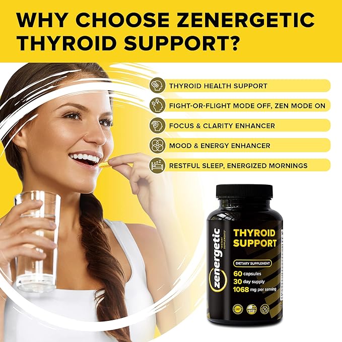 Thyroid Support Supplement with L Tyrosine & Iodine │ Focus, Clarity, Energy & Metabolism │ Ashwagandha, Vitamin B-12, Magnesium, Schisandra │ Hormonal Balance for Women & Men │ Non GMO