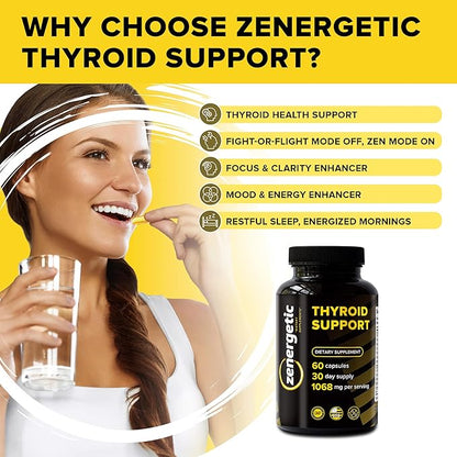 Thyroid Support Supplement with L Tyrosine & Iodine │ Focus, Clarity, Energy & Metabolism │ Ashwagandha, Vitamin B-12, Magnesium, Schisandra │ Hormonal Balance for Women & Men │ Non GMO