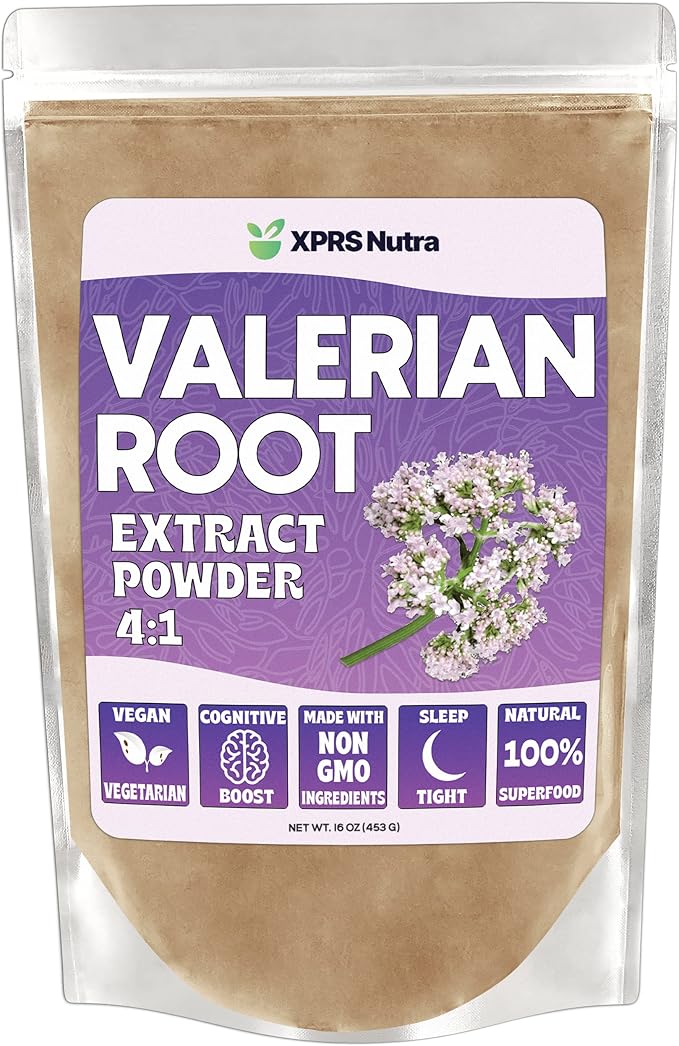 XPRS Nutra Valerian Root Extract Powder 4:1 - Premium Valerian Root Powder for Cognition - Vegan Friendly Herbal Sleep Support (16 Ounce)