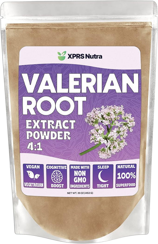 XPRS Nutra Valerian Root Extract Powder 4:1 - Premium Valerian Root Powder for Cognition - Vegan Friendly Herbal Sleep Support (16 Ounce)
