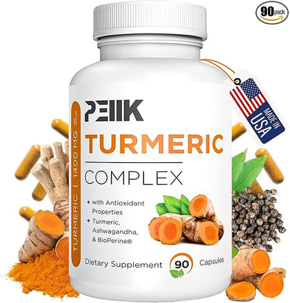 Turmeric Curcumin with Black Pepper & Ashwagandha - High Absorption Ultra Potent Turmeric Supplement with 95% Curcuminoids, BioPerine & Ashwagandha - Turmeric Capsules for Joint Support 90 Capsules