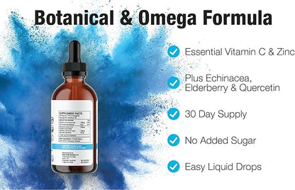 Immune Support Liquid Drops Daily 5-In-1 Immunity Vitamins – Liquid Immune Support Supplement: Quercetin, Echinacea, Elderberry with Zinc and Vitamin C for Adults Immune System Booster – 30 Day Supply