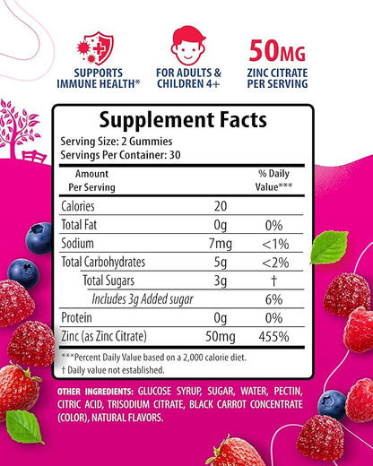 Zinc Gummies for Adults - Zinc Chewable Gummy for Immune Support - Powerful Natural Antioxidant Non-GMO Supplement for Children Men Woman Adults