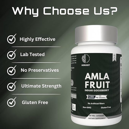 Organic Amla Capsules – Natural Vitamin C Supplement for Immunity, Skin, and Hair Health – 60 Capsules