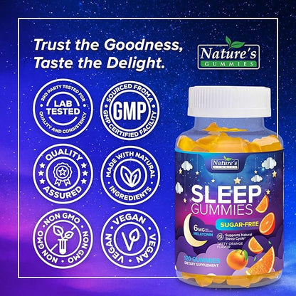 Sleep Gummies for Adults 6mg - Sugar Free Extra Strength Melatonin Gummy, Natural Sleeping Gummy for Adults, Kids, Orange Flavored, Vegan, Non-GMO, Sleep Vitamin Support Supplement - 120 Gummies