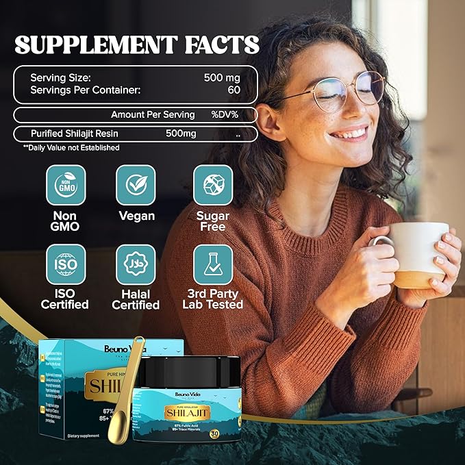 Himalayan Organic Shilajit Resin for Men & Women | High Potency 500mg | Lab-Tested Gold Grade Shilajit with 85+ Trace Minerals & 67%+ Fulvic Acid for Energy, Strength & Immune Support – 30g
