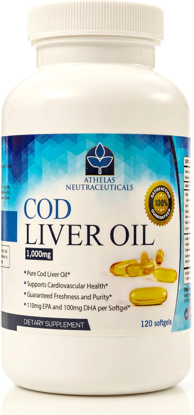Cod Liver Oil Capsules - Premium Certified Pure and Fresh - Triple Strength - Heart Healthy - 120 Softgels - Natural Supplement - 240mg of Omega 3 Fatty Acids - No Fishy Taste!