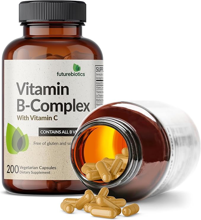 Futurebiotics Vitamin B Complex with Vitamin C Supports Energy Production, Nervous System & Immune Support - Non-GMO, 200 Vegetarian Capsules