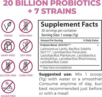 Teami Prebiotic and Probiotic Powder for Women - Promotes Digestion, Bloating Relief & Belly Balance - Gut Health Powder with 20 Billion Probiotics & 7 strains - Triple Berry Gut Love, 30 Servings
