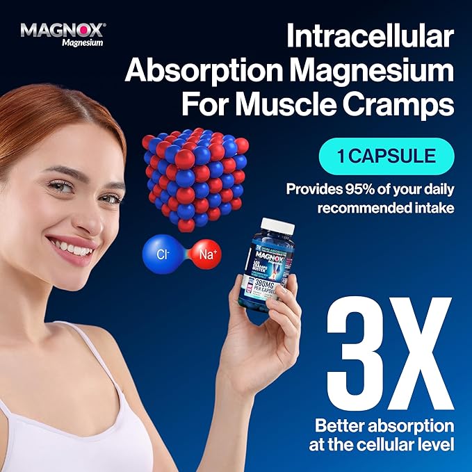 MAGNOX® Leg Cramps Buster | Magnesium Supplement for Muscle Cramps & Spasms | 380mg Magnesium for Leg Cramps at Night | 3X More Absorption | Dead Sea Minerals | Magnesium for Sleep&Muscle | 60 Caps
