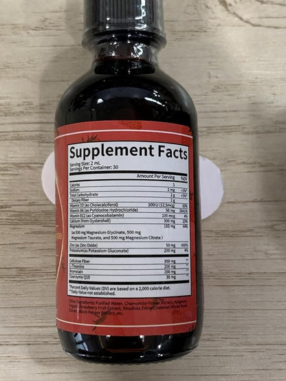 Triple Magnesium Complex Liquid Drops, Magnesium Supplement with Magnesium Glycinate, Taurate & Citrate, Calcium, Potassium, Non-GMO, Cranberry Flavor, 2 Fl OZ