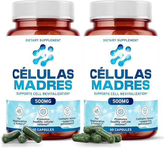 Stem Cell Supplements 500mg (120 Cap) Natural Anti-Aging & Longevity Support with Spirulina & Chlorella, Boost Cellular Renewal, Restore Youthful Energy, Reduce Joint Soreness – Celulas Madre