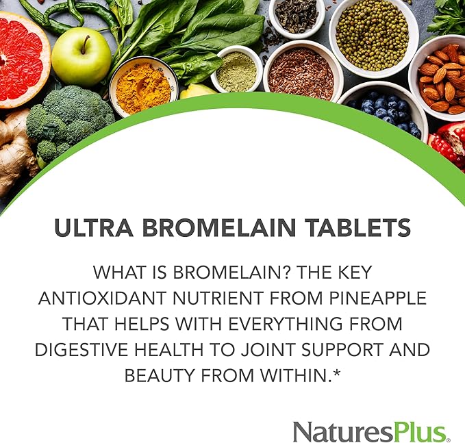 Natures Plus Ultra Bromelain - 60 Tablets - 1500 mg of Pineapple Bromelain - Provides Joint Support and Promotes Digestive Health - 60 Servings