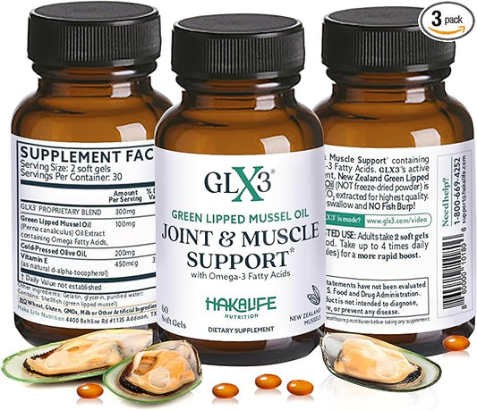 GLX3 Extra Strength Green Lipped Mussel Oil Capsules - Long-Lasting Joint Comfort Supplement - Support for Aches, Soreness - Naturally Rich in Omega 3 & Chondroitin Sulfate 180 Tablets