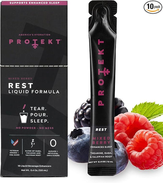 GABA L Theanine Supplement | Melatonin-Free Sleep Aid for Adults | Valerian Root for Night Support & Restful Sleep | GABA Calm Liquid Drink Mix for Adults | Mixed Berry, Pack of 10