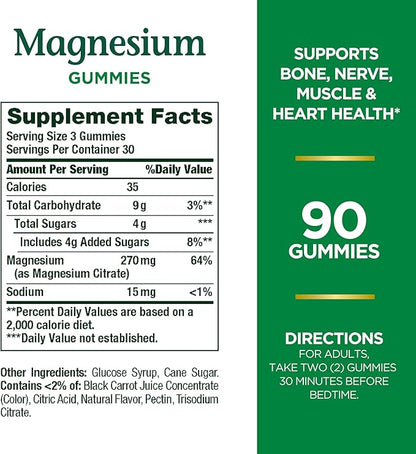 Nature's Bounty Magnesium 270mg Gummies, Supports Bone, Nerve, Muscle and Heart Health, 90 Gummies