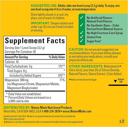 Nature Made High Absorption Magnesium Complex Drink Mix Powder, Magnesium Citrate, Magnesium Glycinate & Magnesium Malate 3-in-1 Blend, Pink Lemonade Flavor, 96 g, 30 Day Supply