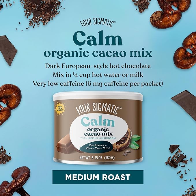 Four Sigmatic Mushroom Hot Cacao Mix with Reishi | Organic Reishi Mushroom with Cacao Powder | Stress Relief & Sleep Support | Vegan, Gluten-Free & Dairy-Free | 30 Serving Can