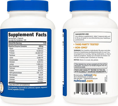 Nutricost Digestive Enzymes 620mg, 120 Veggie Capsules (3 Bottles) - Complete Digestive Enzyme Supplement