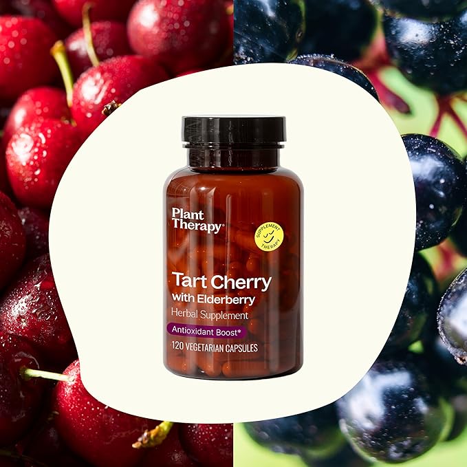 Plant Therapy Ashwagandha & Tart Cherry with Elderberry Herbal Supplement Capsules