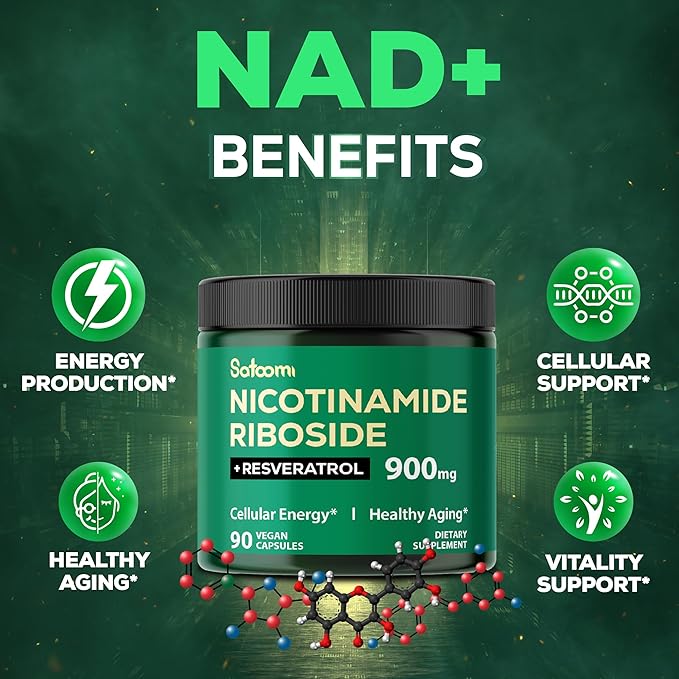 Satoomi NAD+ Supplement with Liposomal Nicotinamide Riboside 900 mg NR, Resveratrol, Quercetin - Cellular Energy & Repair, Vitality, Healthy Aging - 90 Count