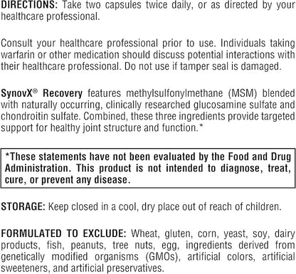 XYMOGEN SynovX Recovery - Joint Support Supplement for Healthy Joint Structure and Function - MSM Glucosamine Chondroitin Capsules to Support Healthy Tissue, Cartilage and Joints (120 Capsules)