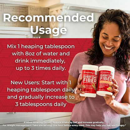 Health Plus Every Day Fiber Digestive Support | All Natural Daily Fiber To Reduce Bloating | Supports Heart Health | 12 Ounces, 48 Servings