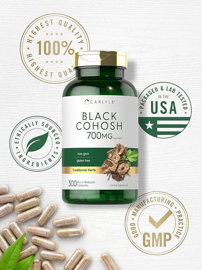 Carlyle Black Cohosh Capsules | 700mg | 300 Count | Non-GMO, and Gluten Free Formula | Black Cohosh Root Extract Supplement