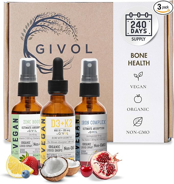 Bone Support Bundle Liquid Spray - Iron Bisglycinate Complex, Zinc Picolinate, Vitamin D3 & K2 - Complete Multivitamin - Plant- Based, Non-GMO, Gluten Free, Sugar Free 2 Fl Oz (360 Days Supply)