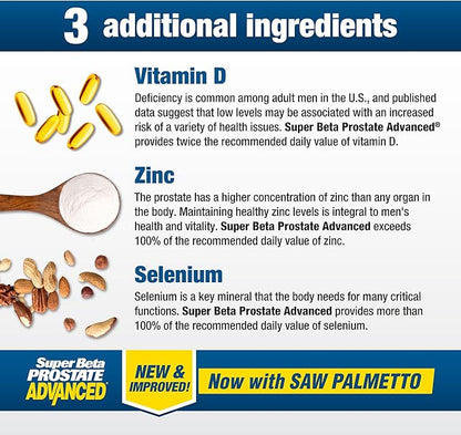 Advanced with Saw Palmetto - Prostate Health Supplements for Men, Bladder & Urinary Support with Beta-sitosterol, Reishi, Saw Palmetto, Vitamin D, Zinc Oxide, Selenium - 180 Count