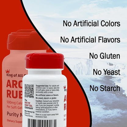 Arctic Ruby Oil - Omega 3 Supplement with Astaxanthin 2mg - Contains Essential Fatty Acids & Antioxidants - Supports Heart, Brain, Eye, Skin, Joint & Immune Health - 60 Softgels (1 Pack)