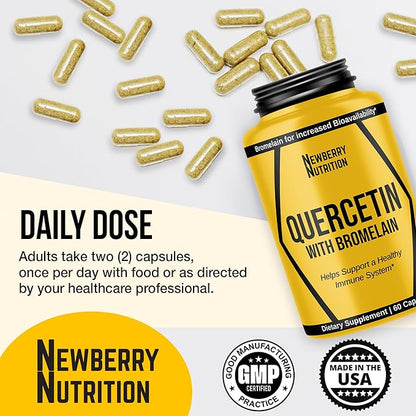 Quercetin with Bromelain Supplement 1200mg, Quercetin 500mg Capsules, Helps Support Healthy Immunity, Potent Antioxidant, 60 Count