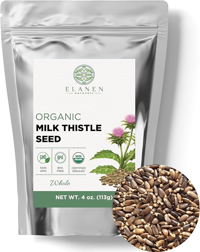 Organic Milk Thistle Seeds 4 oz. (113g), USDA Certified Organic Semillas de Mariano, Silybum marianum, Bulk Dried Natural Milk Thistle Seed, Whole