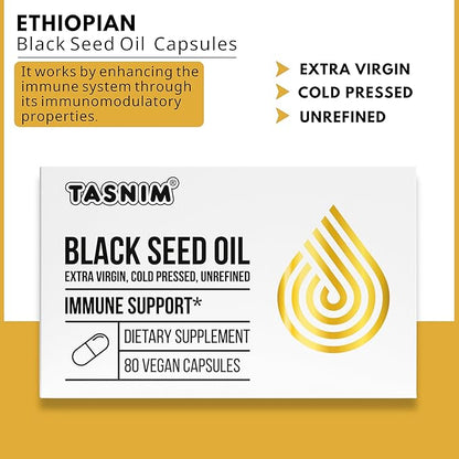 Tasnim Black Seed Oil Organic Cold Pressed Capsules 100% Pure Cold-Pressed Black Cumin Seed Oil Nigella Sativa for Immune Support, Joint Comfort and Vitality