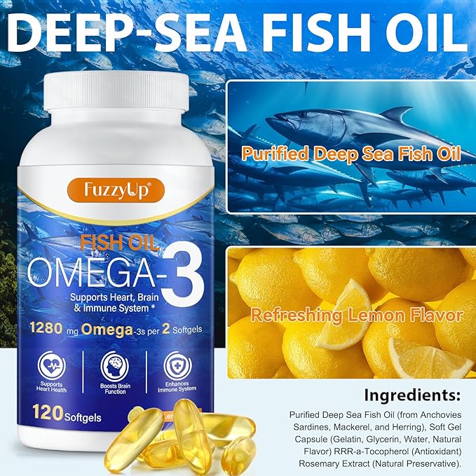 Omega 3 Fish Oil,Fish Oil Omega 3 Supplement for Women & Men,1280mg Per Serving High EPA & DHA Supports Heart, Brain & Joint Health,Non-GMO