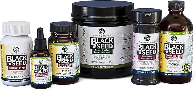 Amazing Herbs Premium Black Seed Oil - Gluten Free, Non GMO, Cold Pressed Nigella Sativa Aids in Digestive Health, Immune Support, Brain Function - 8 Fl Oz (Pack of 2)