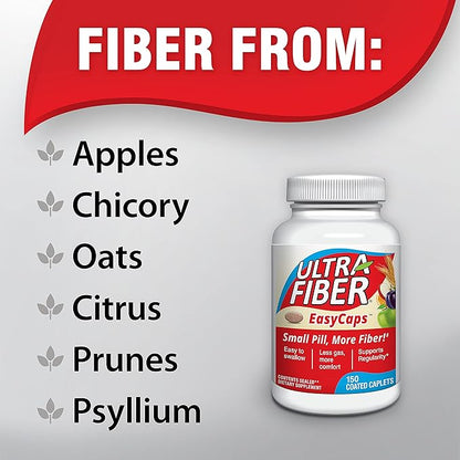 Caplets – High-Fiber Supplement for Regularity – 48% More Fiber per Caplet – Soluble & Insoluble Fiber Blend – Easy-to-Swallow Coated Caplets – 150ct