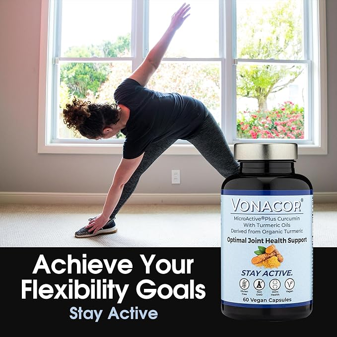 Highly Absorbable MicroActive Curcumin with Turmeric Oil Extract 500mg for Optimal Joint Health, Vegan, Non-GMO, Gluten-Free, 60 Vegan Capsules