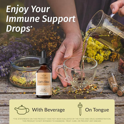 HERBAMAMA Herbal Liquid Drops Kit - Bundle of Lemon Balm 4 fl oz & Cat's Claw Tincture 2 fl oz - Vegan, Non-GMO, Sugar & Alcohol-Free - 2 Pack