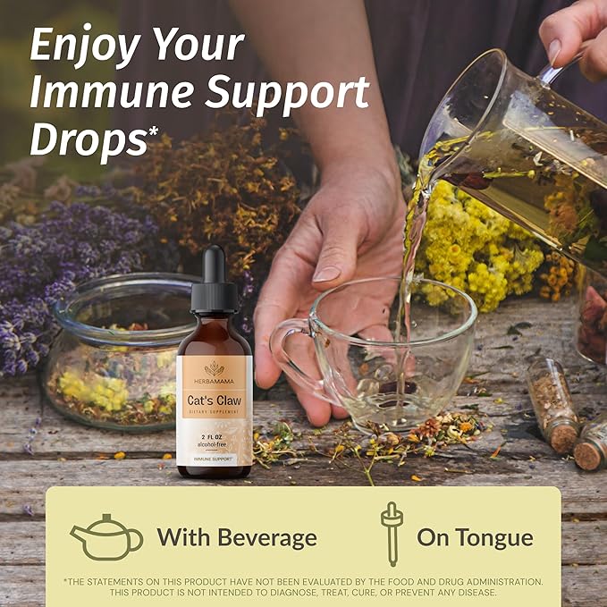 Herbamama Liquid Drops Kit - Bundle of Cat's Claw Extract 2 fl oz and Lemon Balm Tincture 2 fl oz - Vegan Herbal Supplement Liquid Extract - Non GMO, Sugar & Alcohol-Free - 2 Pack