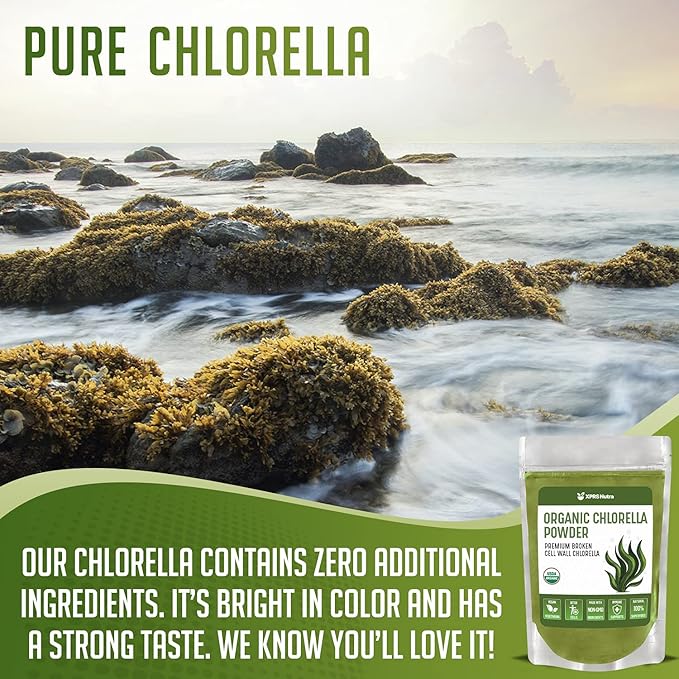 XPRS Nutra Organic Chlorella Powder - Broken Cell Wall Chlorophyll Powder - Chlorella Organic Powder for Immunity - Vegan Friendly Chlorella Powder Organic for Complete Protein (4 Ounce)