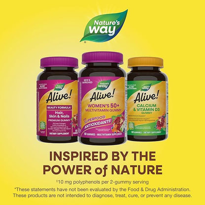 Nature's Way Alive! Women’s 50+ Daily Gummy Multivitamins, Supports Multiple Body Systems*, Supports Healthy Heart, Brain & Bones,* B-Vitamins, Mixed Berry Flavored, 60 Gummies (Packaging May Vary)