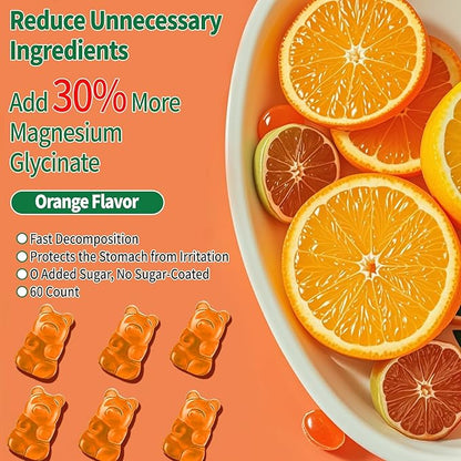 Magnesium Glycinate Gummies 600mg, Sugar Free Magnesium Potassium Supplement with Calcium, Vitamin D3, K2, CoQ10 for Adults and Kids, Stress & Muscle Relief, Orange (60 CT)