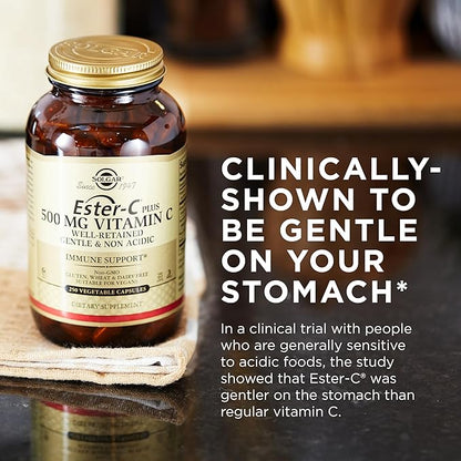 Solgar Ester-C Plus Vitamin C (Ascorbate Complex) - Gentle & Non Acidic - Antioxidant & Immune Support - Non GMO, Vegan, Gluten Free, Kosher - Berry, Standard Packaging, 250 Count