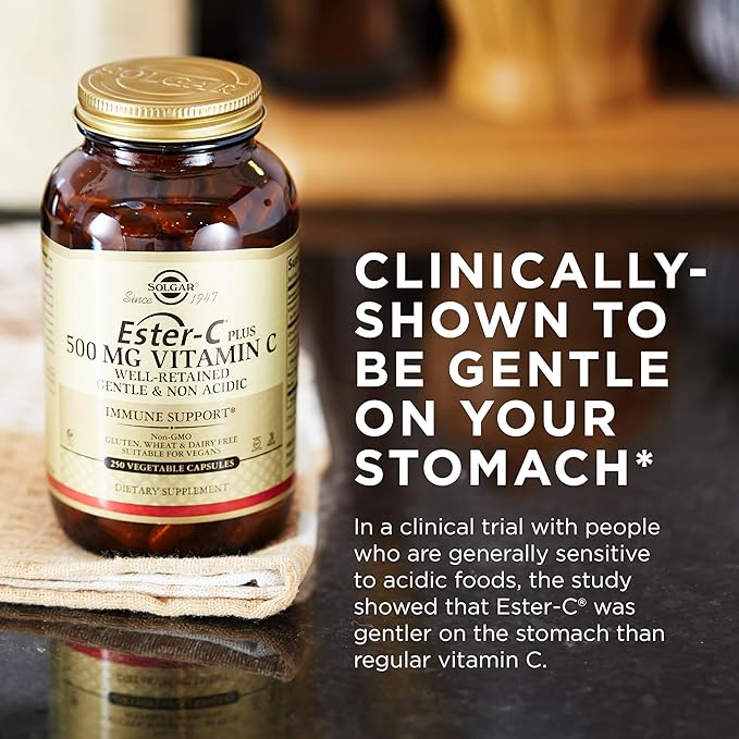 Solgar Ester-C Plus 500 mg Vitamin C (Ascorbate Complex), 100 Vegetable Capsules - Gentle & Non Acidic - Antioxidant & Immune Support - Non GMO, Vegan, Gluten Free, Kosher - 100 Servings
