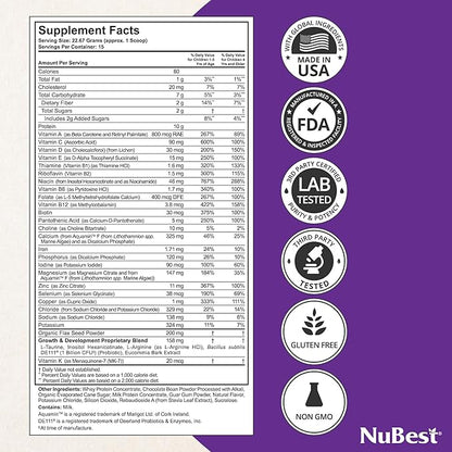 NuBest Tall Protein Powder for Kids & Teens - Chocolate Protein Powder with Red Algae Calcium, Probiotics, Omega 3-6-9, Vitamin D3 K2 & Magnesium from Marine Algae - Bone Strength & Immunity - Pack 2