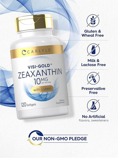 Carlyle Zeaxanthin 10mg | 120 Softgels | Eye Health Support with Lutein | Non-GMO, Gluten Free Supplement